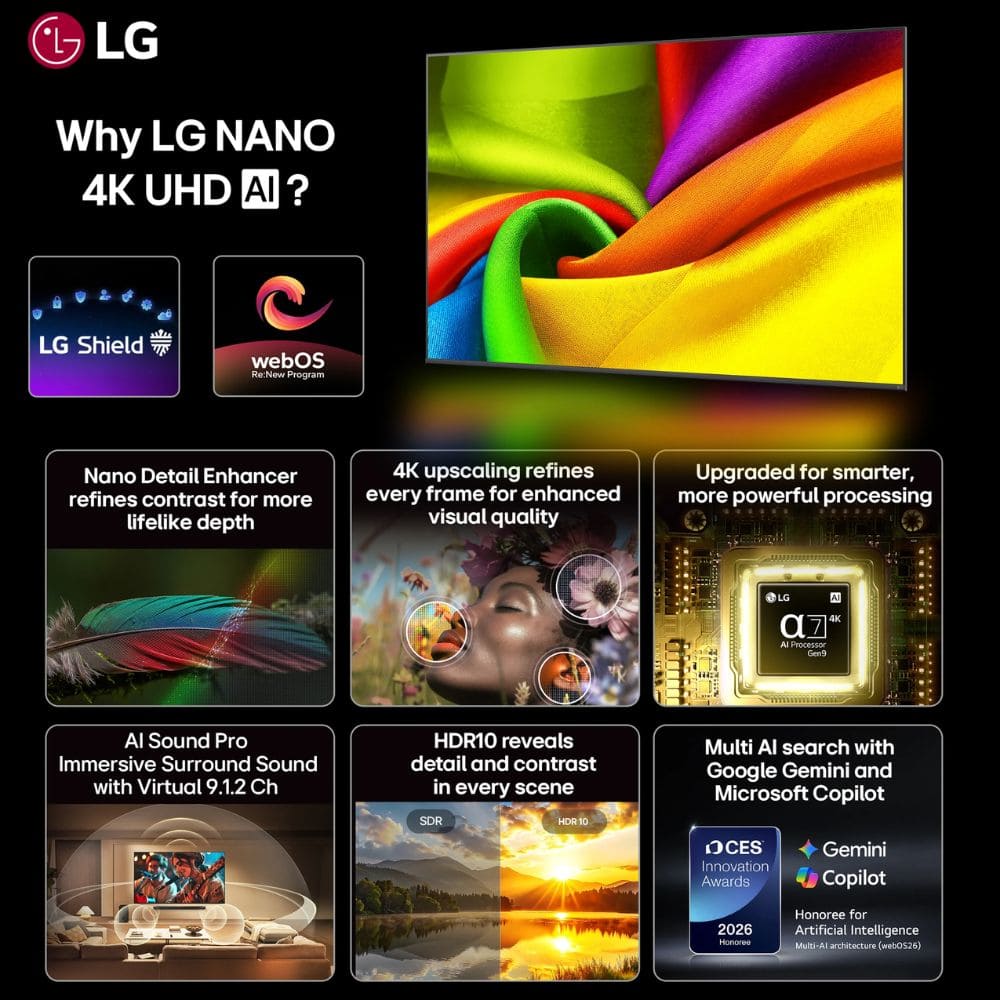 LG 43NU880BPLA, 43 Inches 4K Ultra HD Nano Smart LED TV, Black
