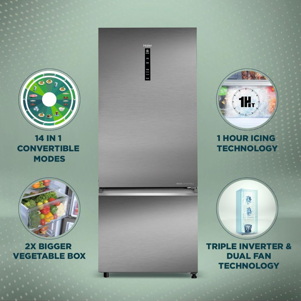Haier 445 Ltrs 2 Star Triple Inverter Frost Free Double Door CBU Refrigerator (HRB-4952BIS-P, Silver)