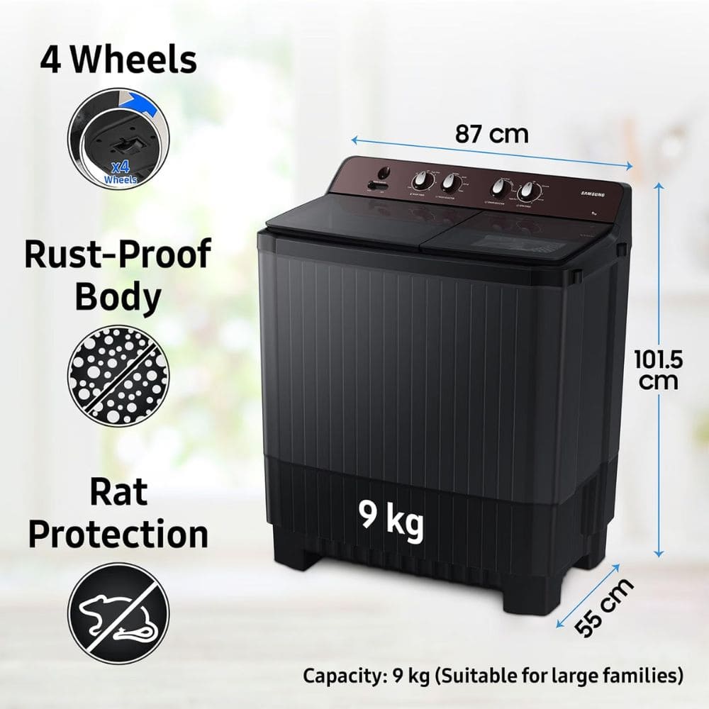 Samsung 9 Kg 5 Star Semi-Automatic Top Load Washing Machine (WT90B3560RB,Dark Grey)