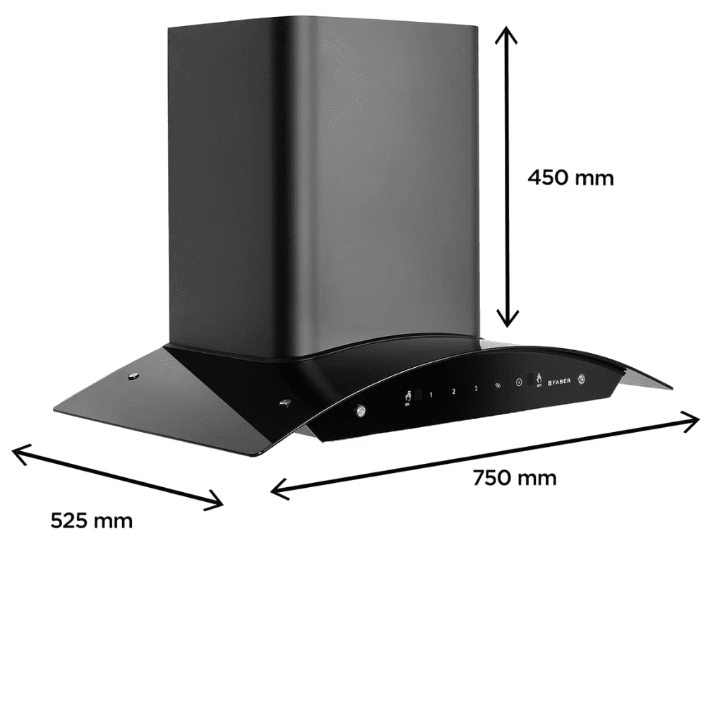 Faber HOOD SUNNY HC SC BK, 75 cm 1200 m3/hr Auto-Clean curved glass Kitchen Chimney (Black)