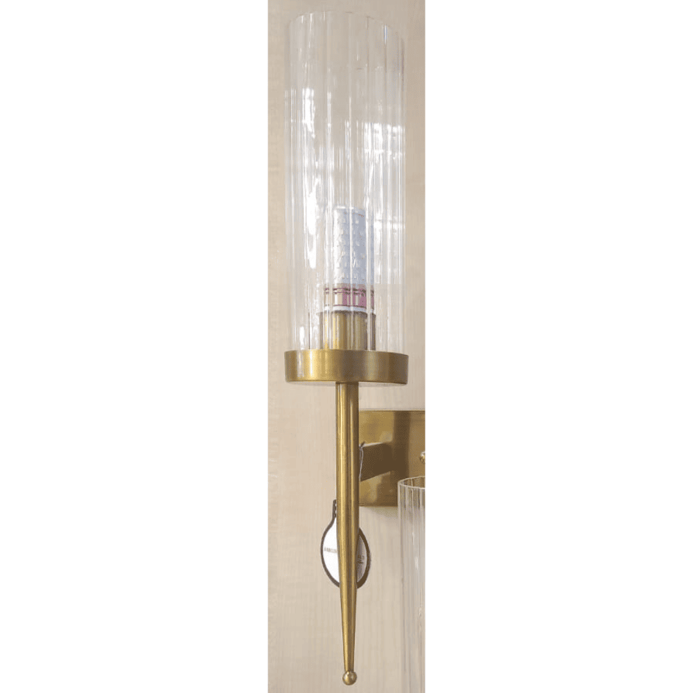 Wall Gold Antique Metal & Amber Glass Double Light Living Room (Gold)