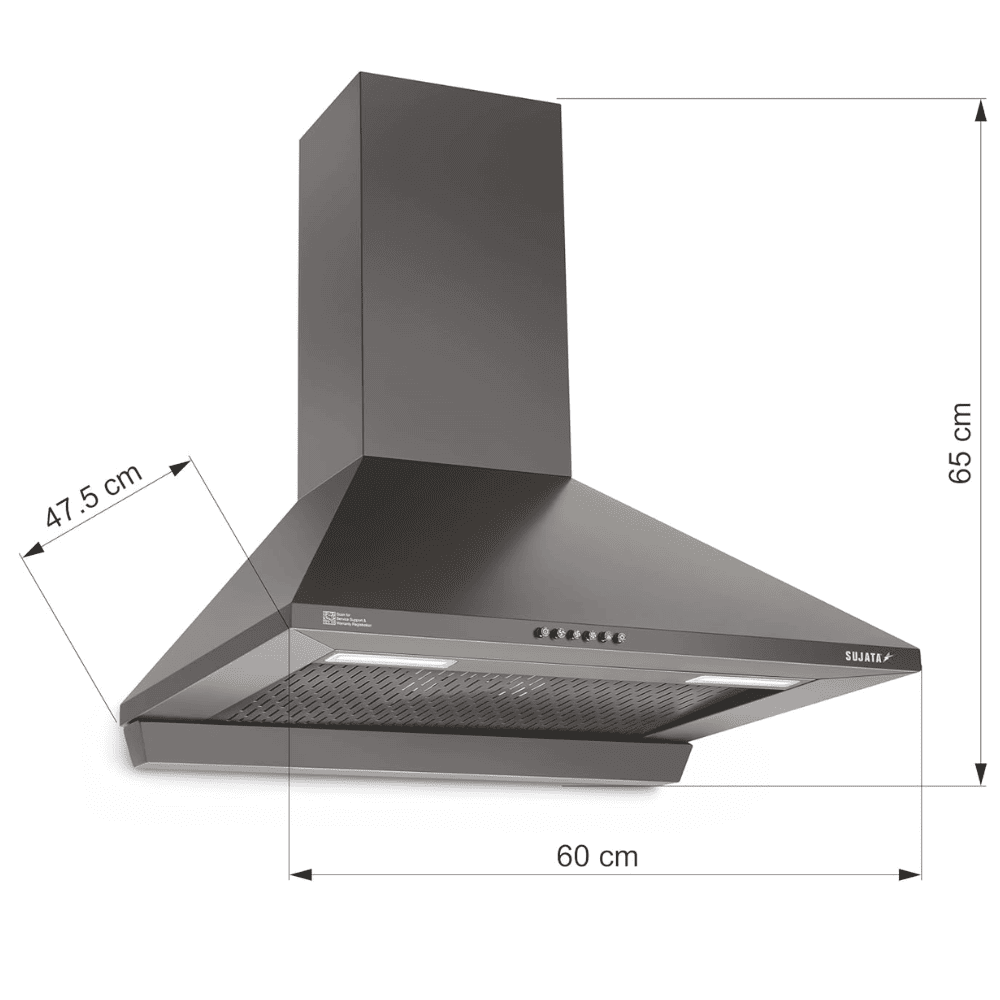 Sujata Onyx, 60 cm 1250m3/hr Autoclean Kitchen Chimney with Filterless Technology (Black)