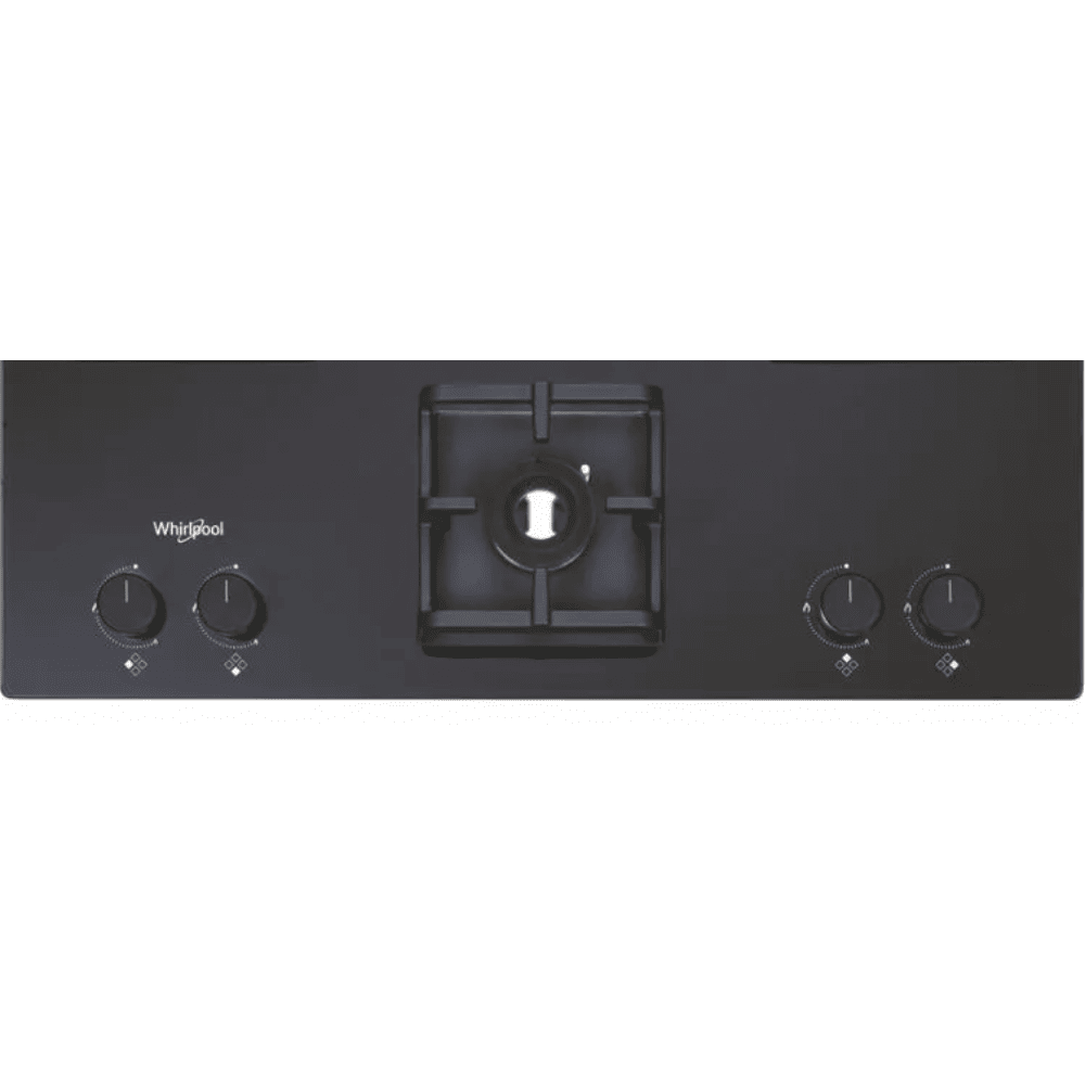 Whirlpool Hob, SMART SEAL HYBRID 704, 4 burner 70 cm Auto Ignition Glass Top Full Brass Burners 2 Medium + 1 Small + 1 High Gas Stove (Black)