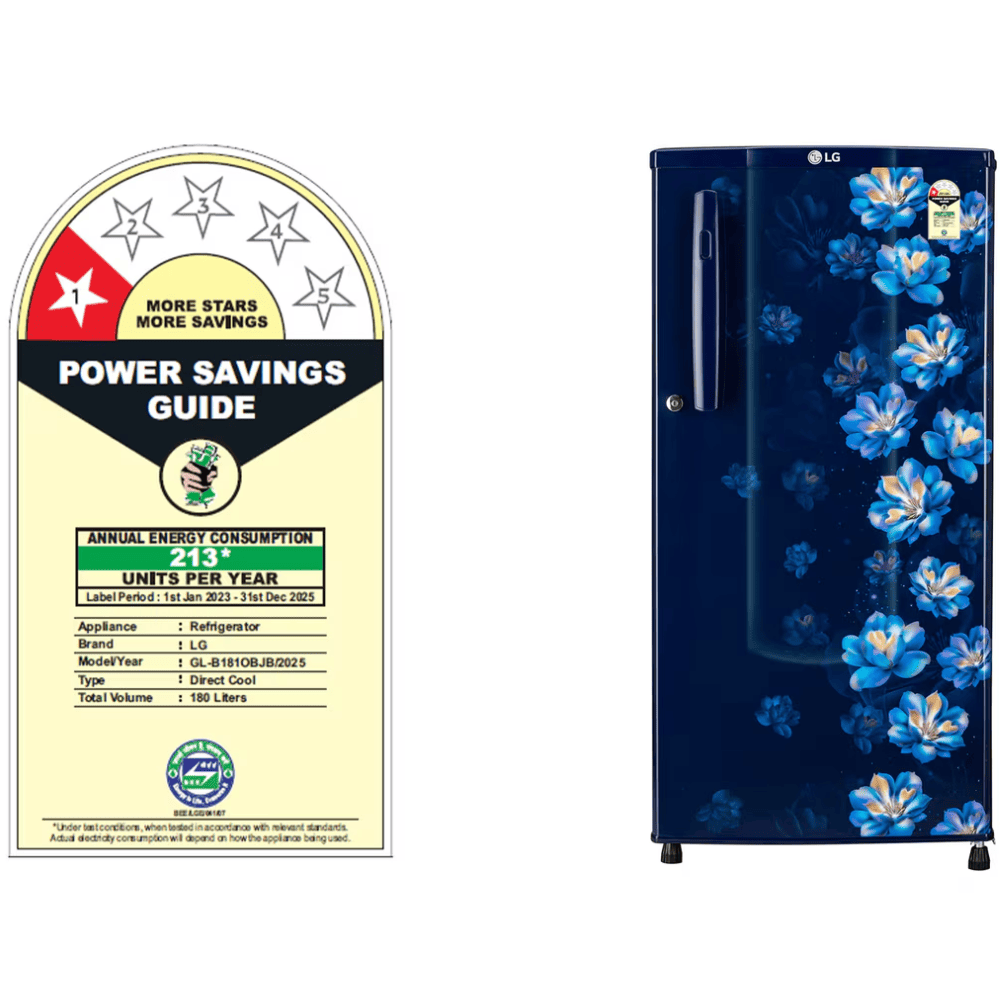LG 185 Ltrs 1 Star, Inverter Direct Cool, Single Door Refrigerator (GL-B181OBJB)
