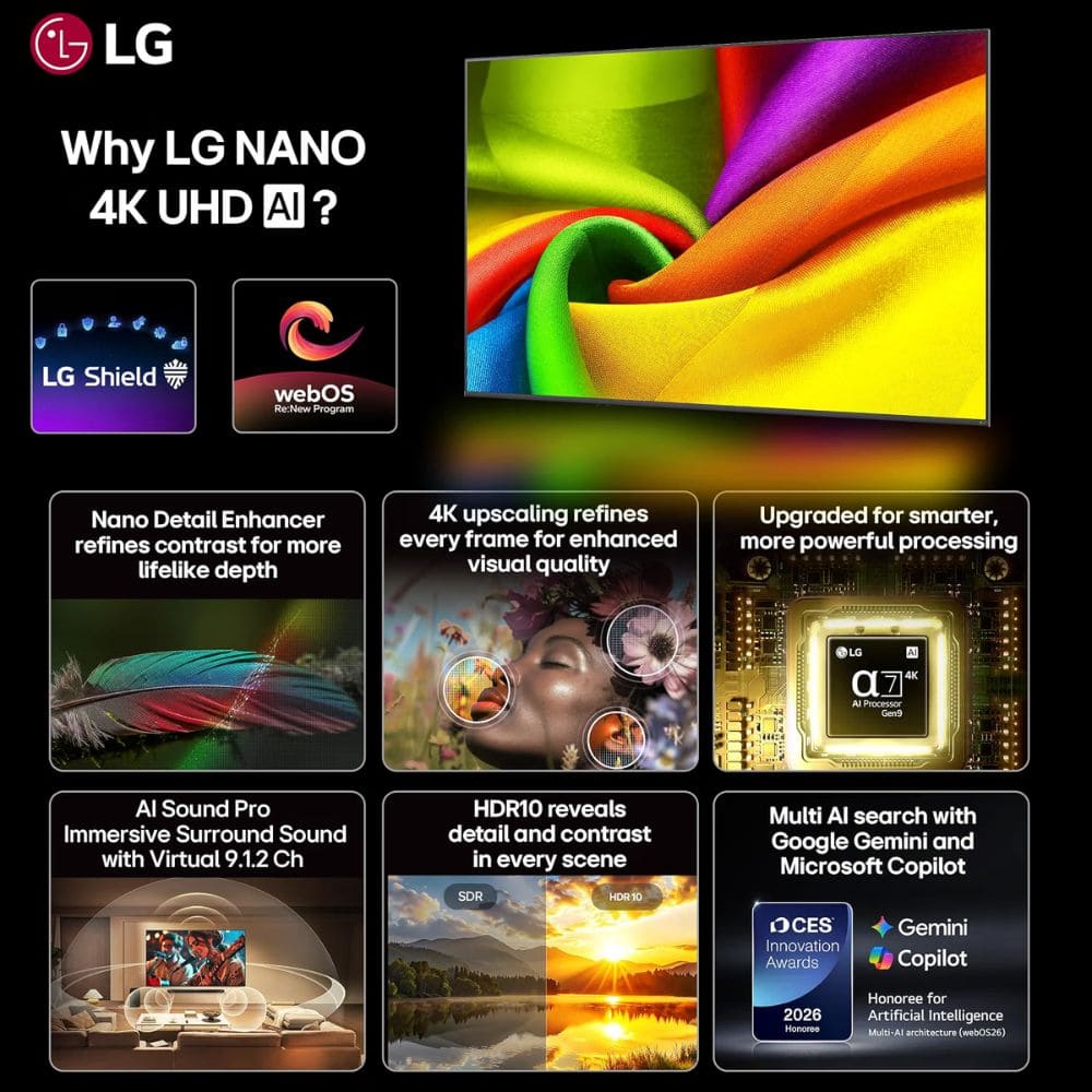 LG 65NU875BPLA, 65 Inches 4K Ultra HD Nano Smart webOS LED TV, Black