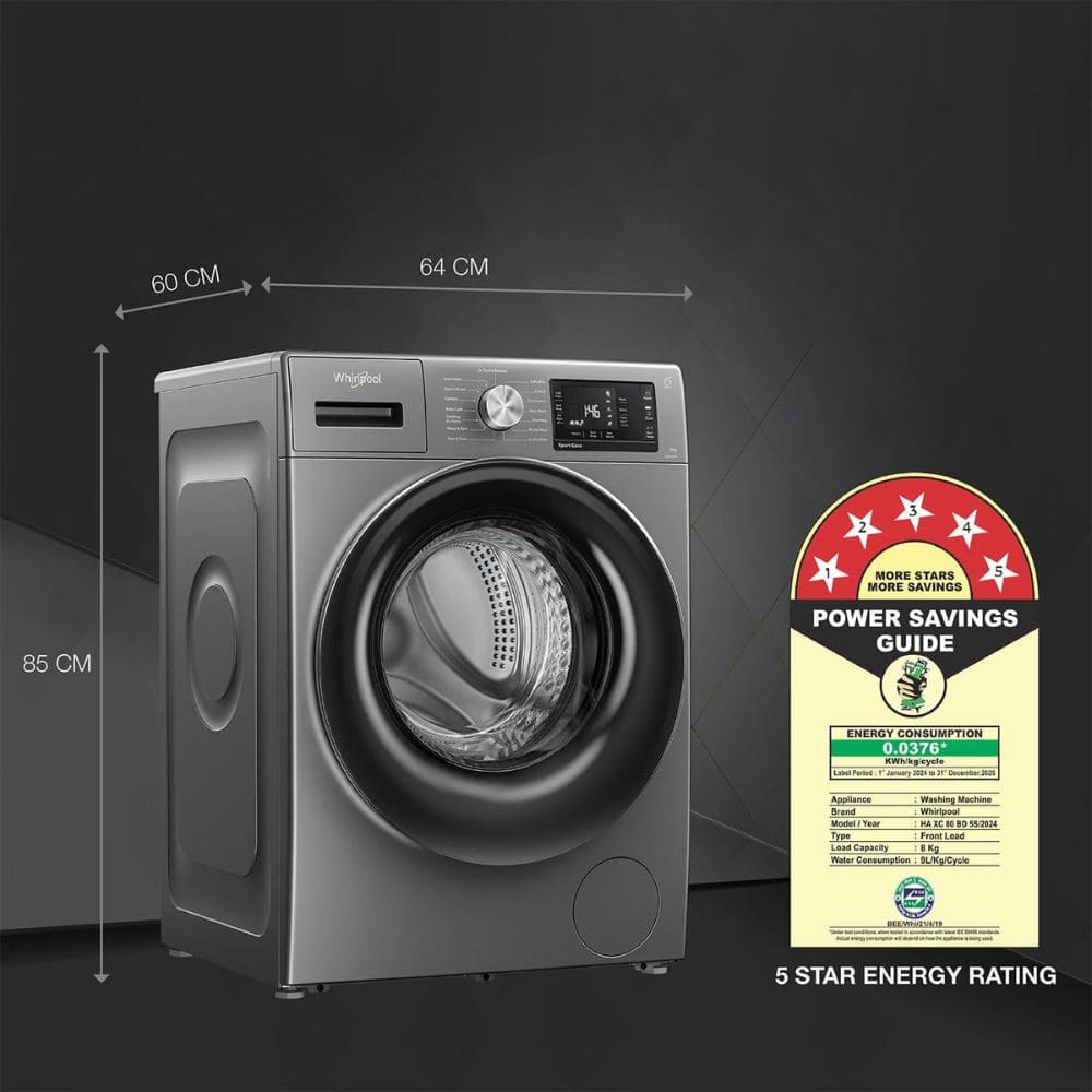Whirlpool 8 Kg 5 Star Fully Automatic Front Load Washing Machine (XPERT CARE OZONE DIRECT 8.0 GREY)
