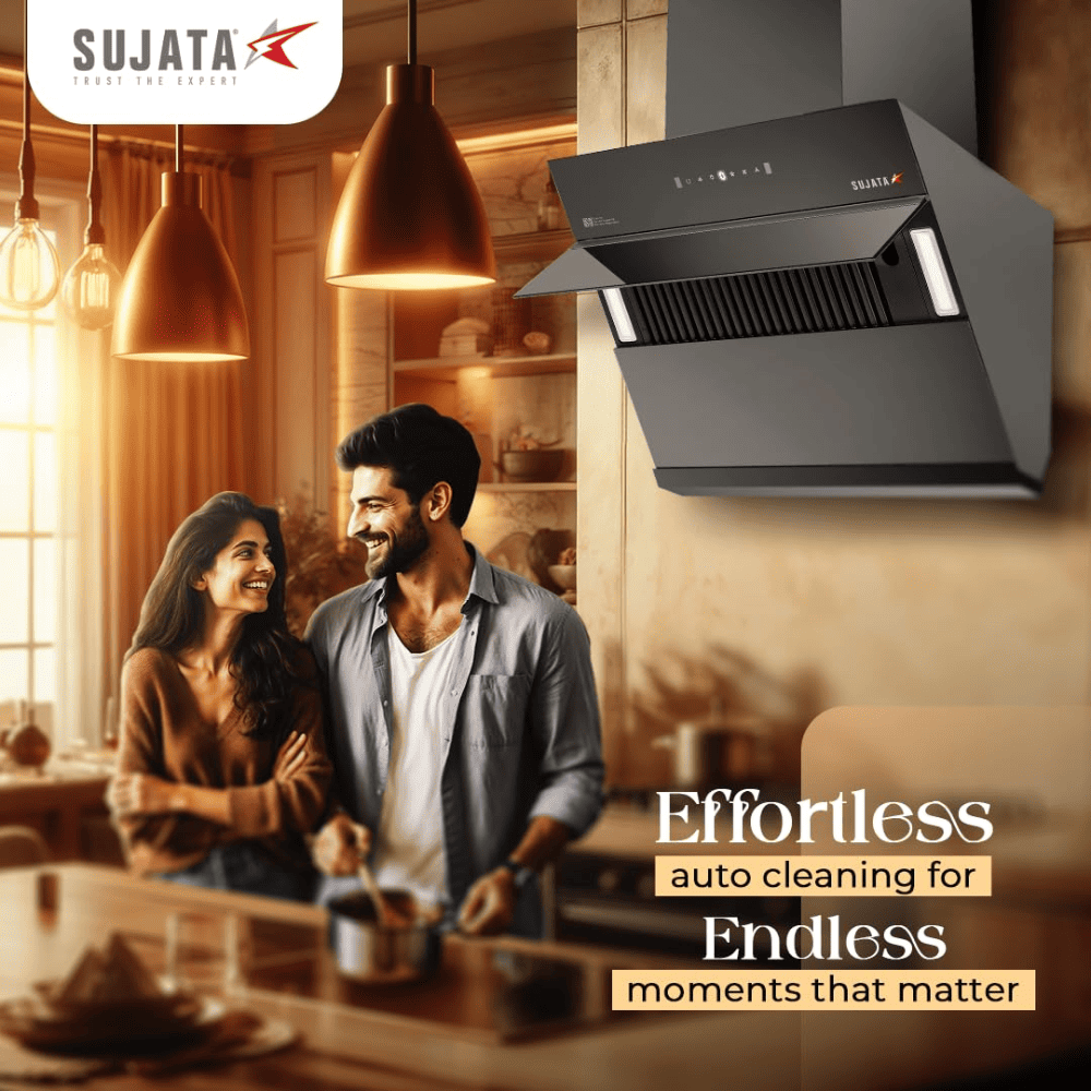 Sujata Diamond, 75 cm 1600 m3/hr Autoclean Kitchen Chimney with Filterless technology (Black)