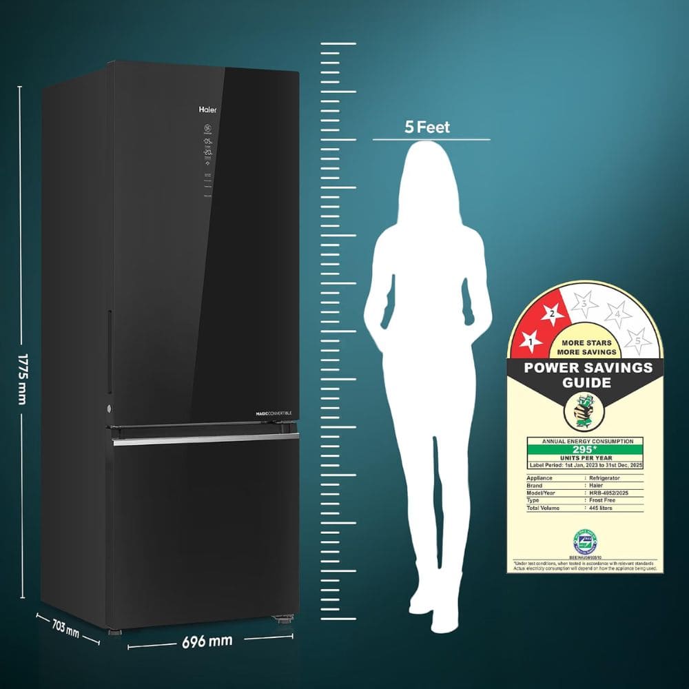 Haier 445 Ltrs, 2 Star Frost Free Double Door Bottom Mount Refrigerator (HRB 4952CKGA P)