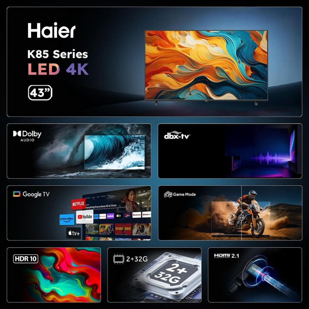 Haier H43K85FUX, 43 Inches 4K Ultra HD Smart LED TV, Grey