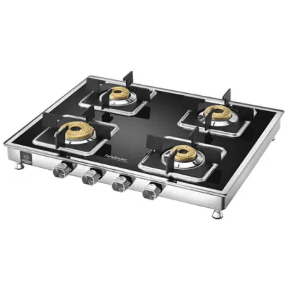Hindware Cooktop, DARIO SS 4B AI, 4 Burner cm Auto Ignition Matt finished Glass Top Stainless Steel Burner 4 Medium Gas Stove (Black)