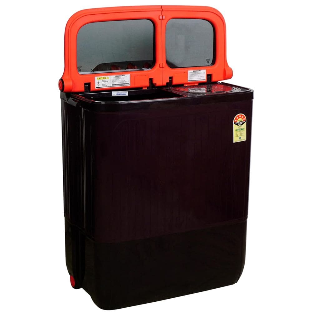 Lloyd 8 Kg 5 Star Semi-Automatic Top Load Washing machine (GLWS805EXAPC, Plum Cola & Black)