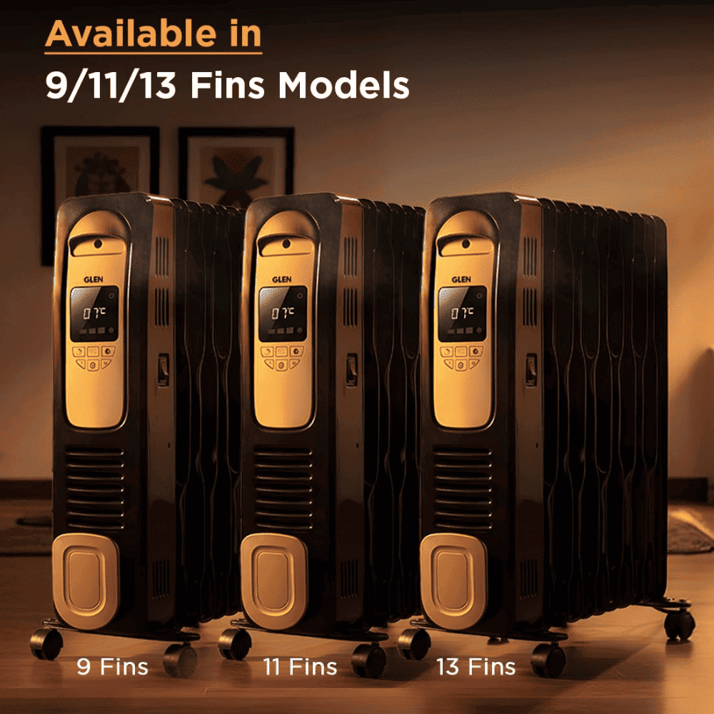 Glen 9 Straight Fins 2400 Watts Electric Oil Filled Digital Room Heater with PTC Fan (Black)