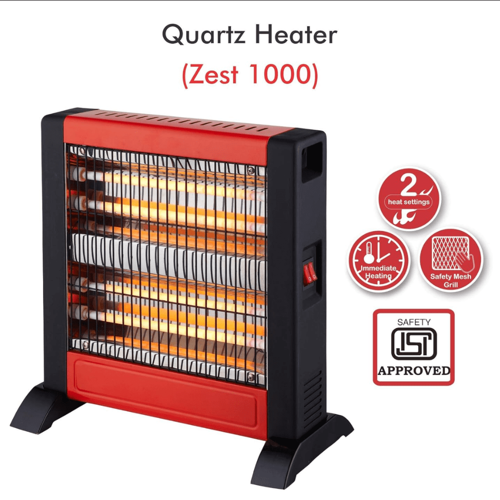 Warmex 1000 Watts Quartz Room Heater (ZEST1000, Red & Black)