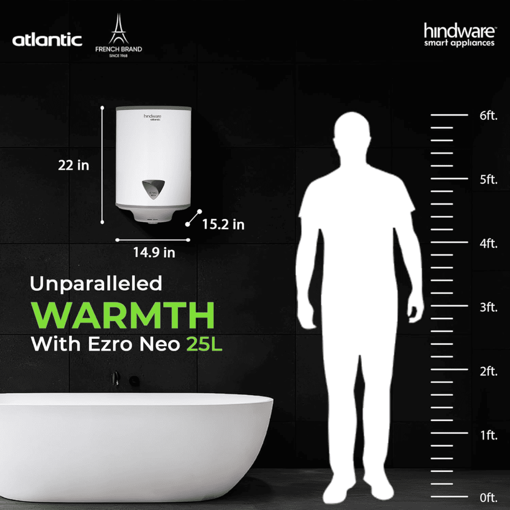 Hindware 15 Ltrs Vertical Storage, 5 Star Wall Mounting Water Heater Geyser (EZRO Neo 15L, White)