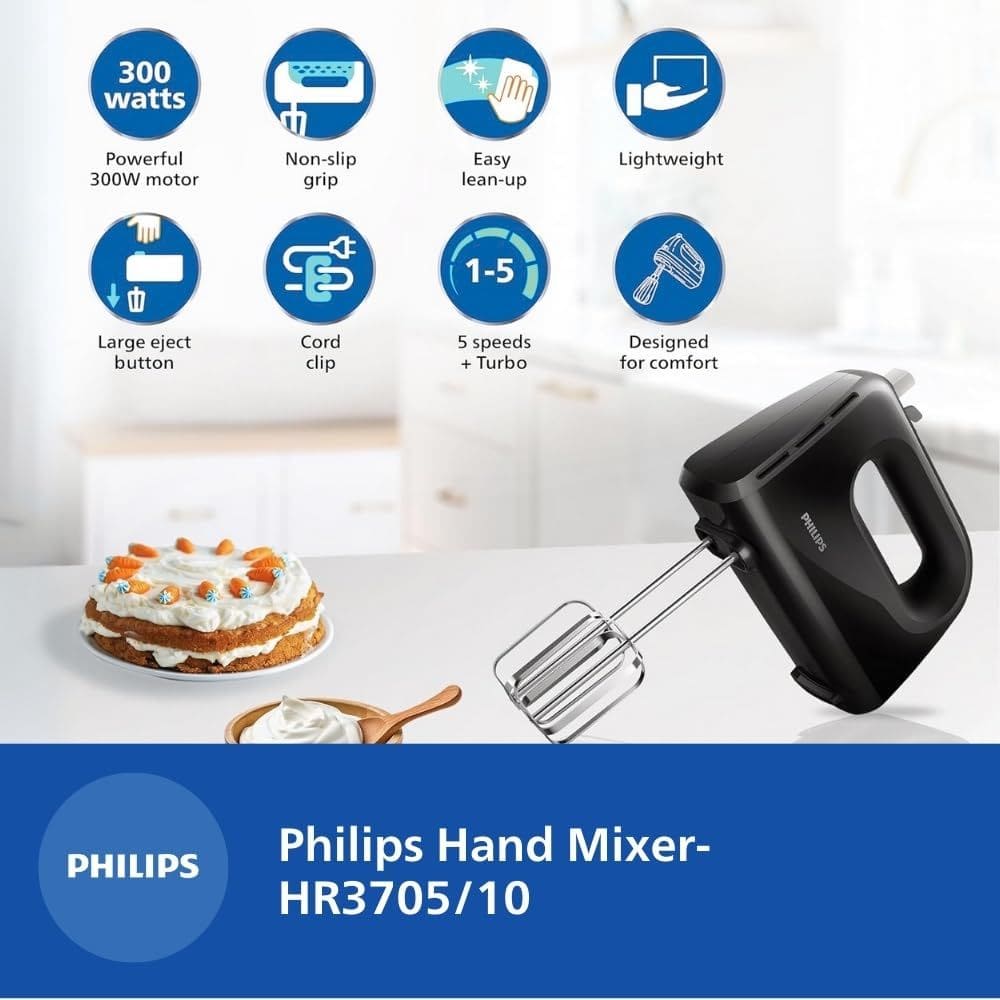 Philips 300 Watts Lightweight Blending, Mixing Hand Blender (HR3705, Black)