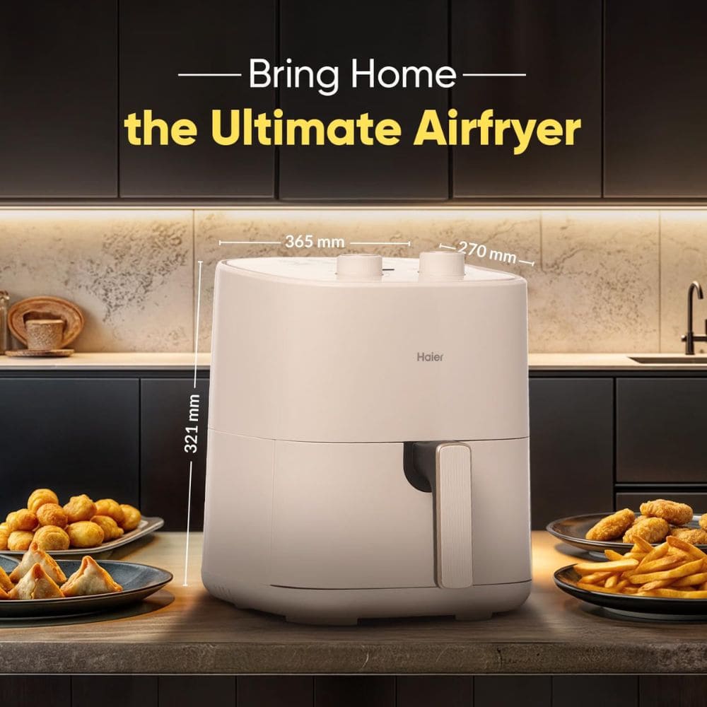 Haier 5 Litres 1500 Watt Digital Air Fryer with 3 D Hot Circulation (HAF-M503I, White)