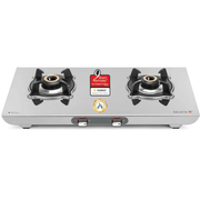 Sujata Cooktop Sterno AI, 2 Burner Auto Ignition Stainless Steel Glossy SS Body Gas Stove (Silver)