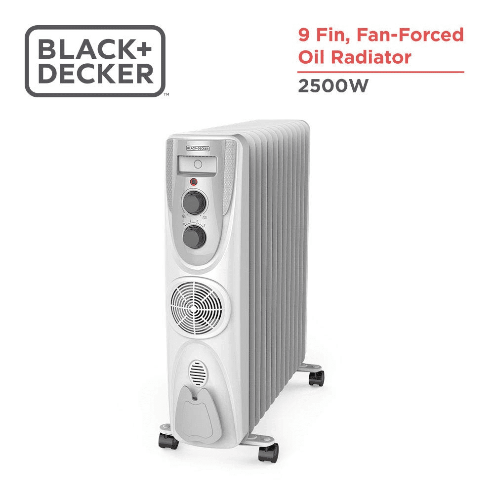 Black+Decker 9 Straight Fins, 2500 Watts Fan Forced Oil Filled Radiator Room Heater (OFR 9F, White)