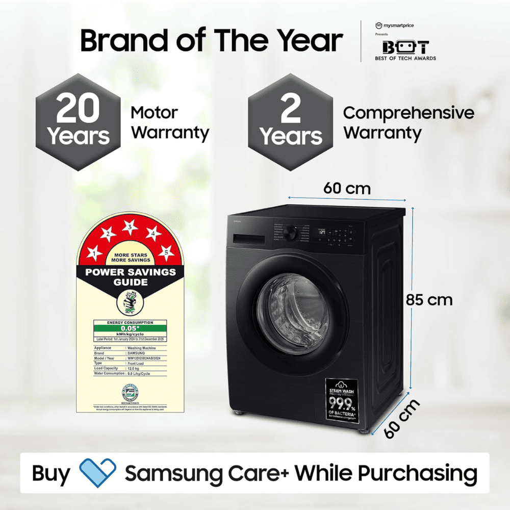 Samsung 12 Kg 5 Star Fully-Automatic Front Load Washing machine (WW12DG5B24AB,Black)