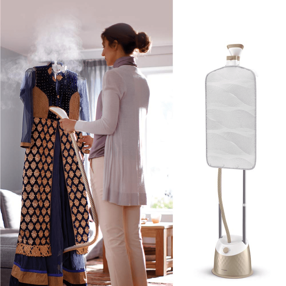 Philips GC523/60, 1600 Watt Standing Garment Steamer Double Pole (White & Gold)