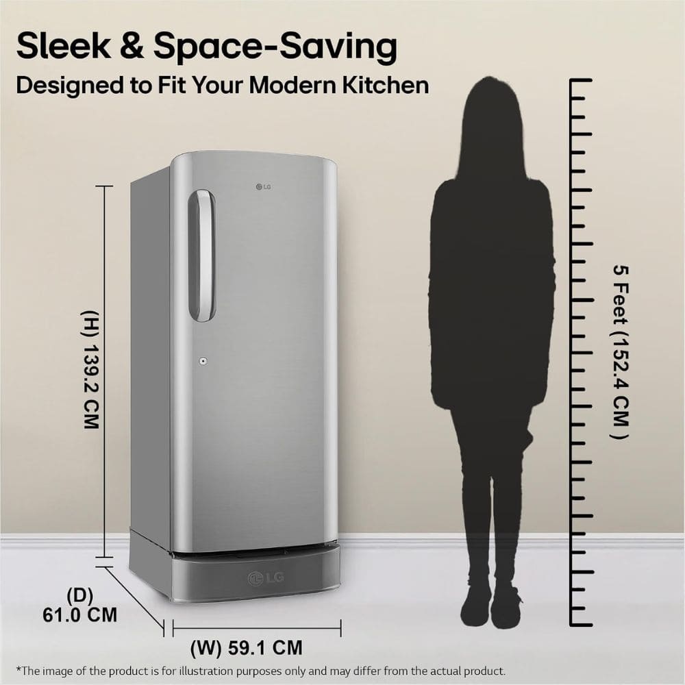 LG 224 Ltrs, 5 Star Smart Inverter Direct Cool Single Door Refrigerator (GLD2356ZAPZ, Shiny Steel)