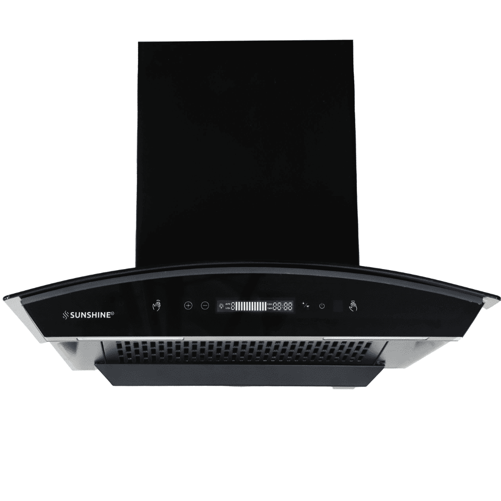 Sunshine LUXOR, 60 cm 1200 m3/hr Auto Clean Wall Mounted Hood Chimney, Filterless Technology, Touch Control (Black)
