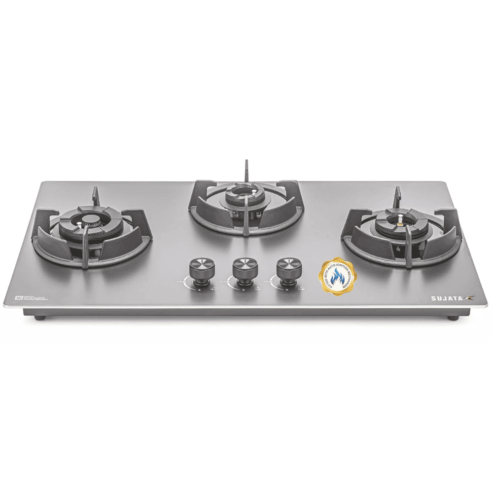 Sujata Hob, 4 Burner 78 cm Auto Ignition Stainless Steel Burner 1 Larg + 1 Medium + 1 small (Indium 3B78, Black)