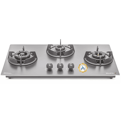 Sujata Hob, 4 Burner 78 cm Auto Ignition Stainless Steel Burner 1 Larg + 1 Medium + 1 small (Indium 3B78, Black)