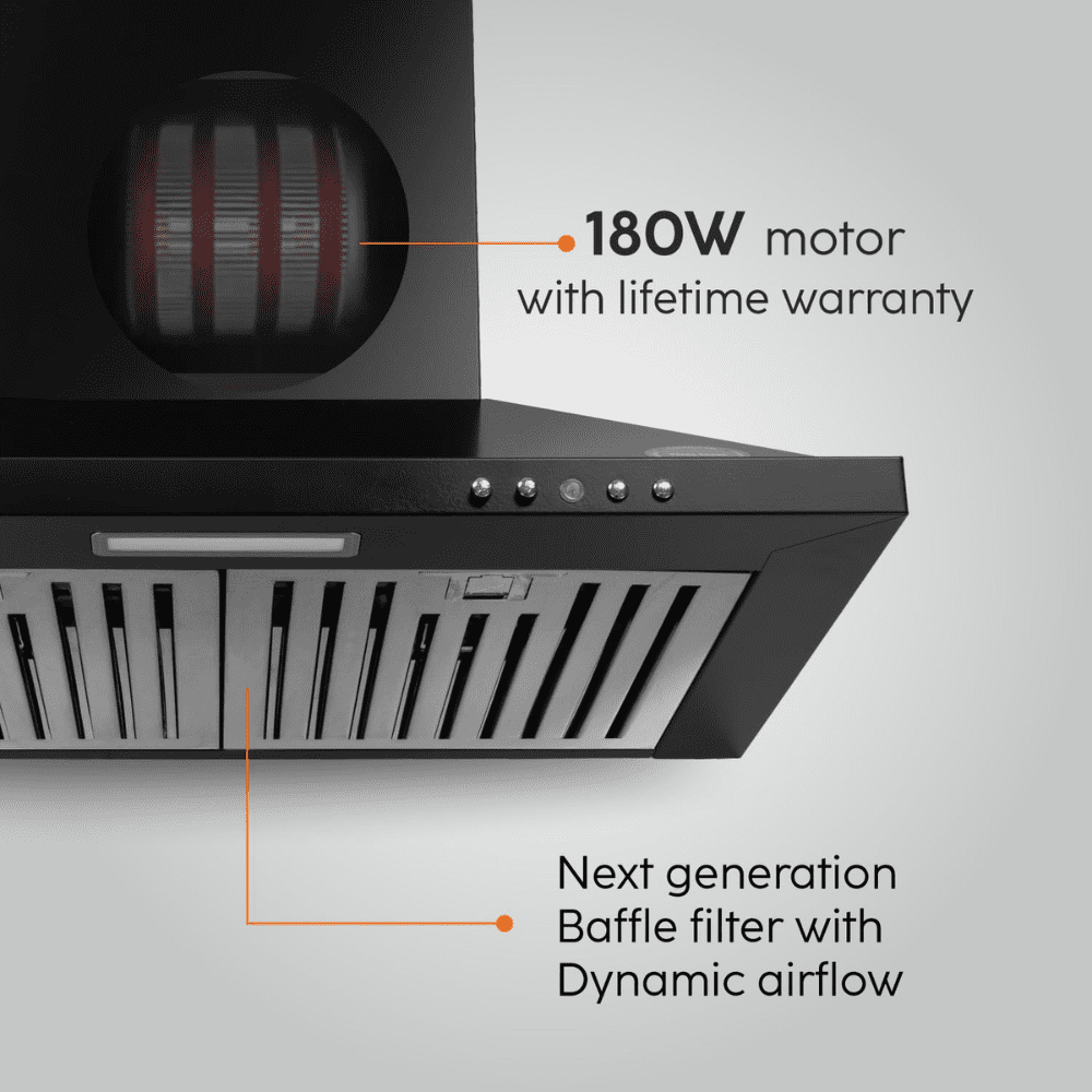 Glen 6050 IN BLK BF, 60 cm 1100 m3/hr Electric Kitchen Chimney with SS Baffle filters (Black)