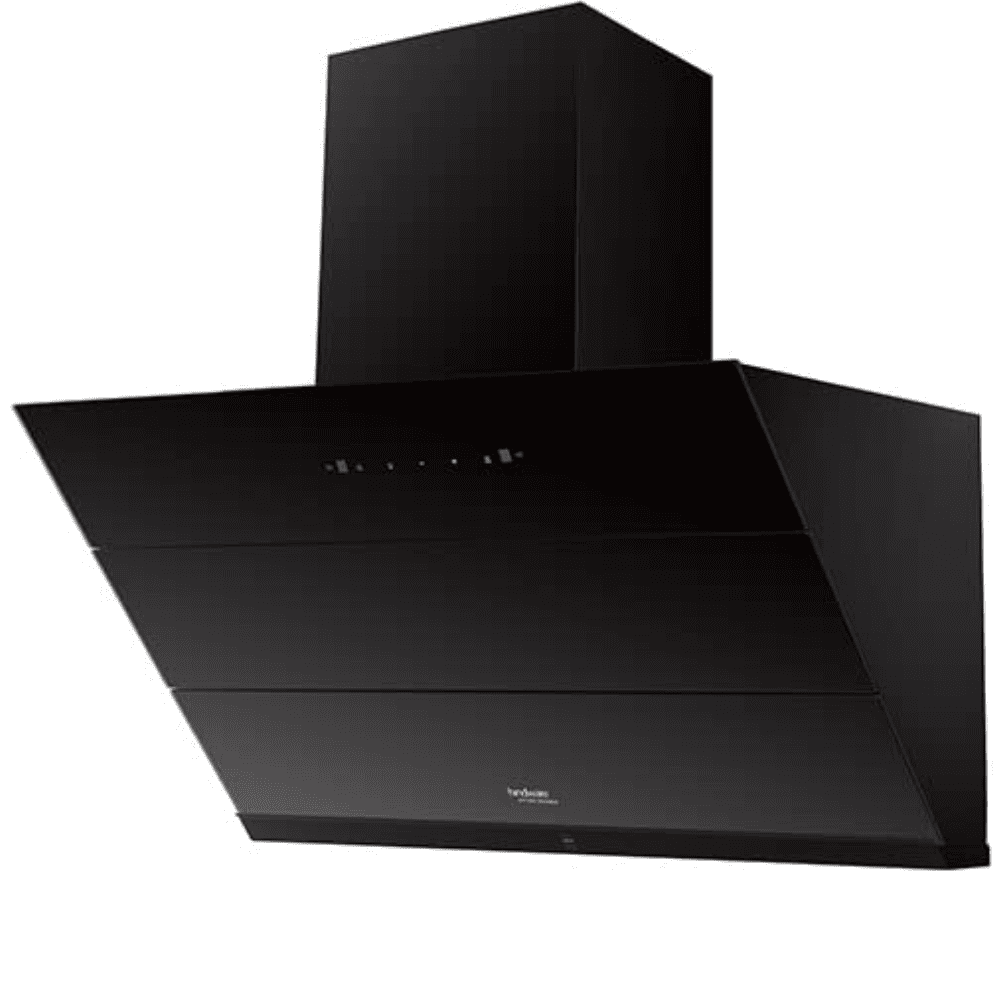 Hindware LEXIA, 90 cm 1350 m3/hr Heat Auto Clean Wall Mounted Chimney with Filterless Technology (Black)