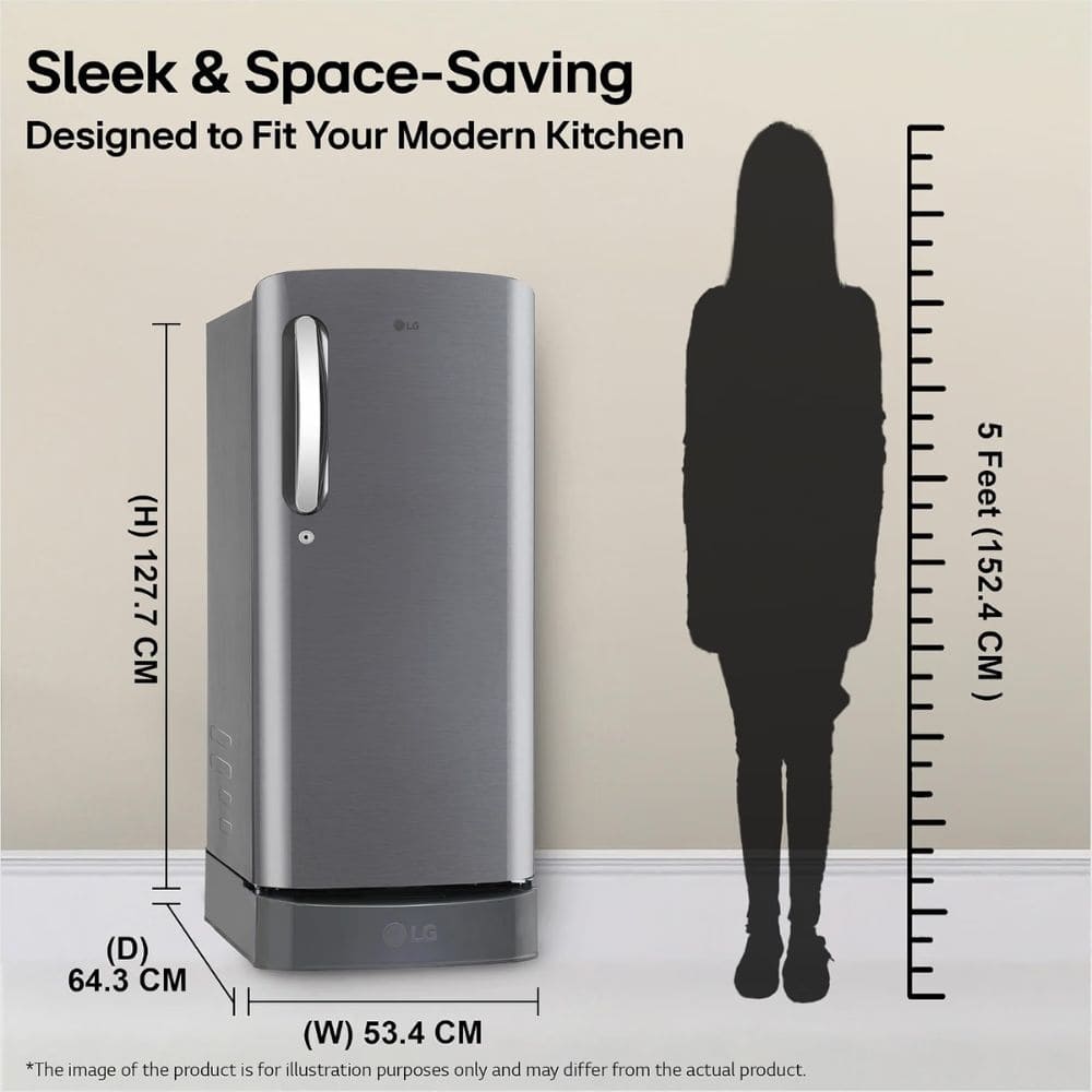 LG 185 Ltrs, 5 Star Smart Inverter Direct Cool Single Door Refrigerator (GLD1956ZAPZ, Shiny Steel)