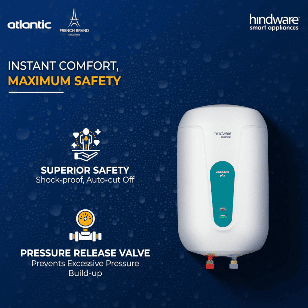 Hindware 3 Ltrs 5 Star, Instant Water Heater Geyser (Atlantic Compacto Plus 3L)