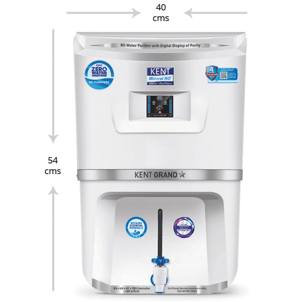 Kent Grand Star ZWW, 9 Ltrs Storage RO+UV + UF + TDS Control Water Purifier, White