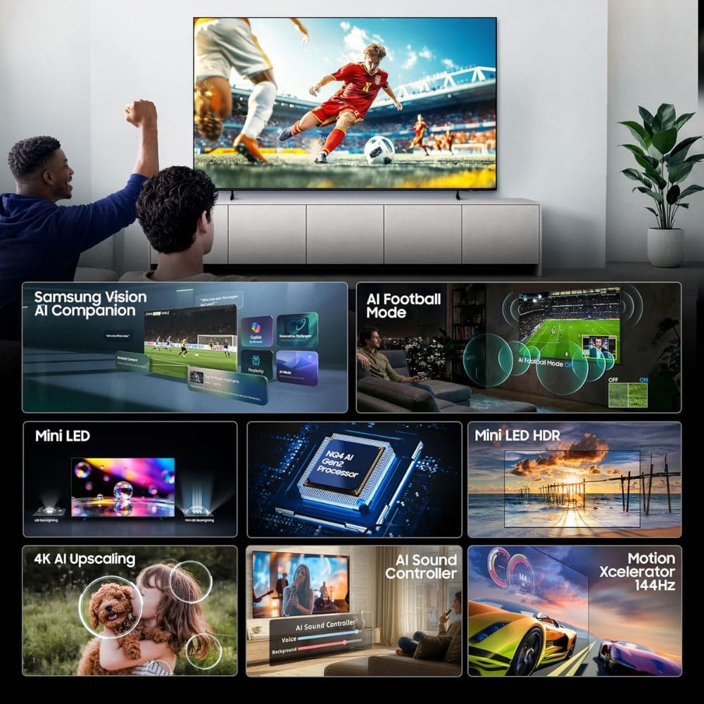 Samsung UA55M80HAULXL, 55 Inches Mini LED 4K AI Smart TV, Black