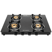 Faber Cooktop, SPARK 4BB BK, 4 Burner Auto Manual Glass Top Brass Burner 1 Big + 2 Medium + 1 small Gas Stove (Black)