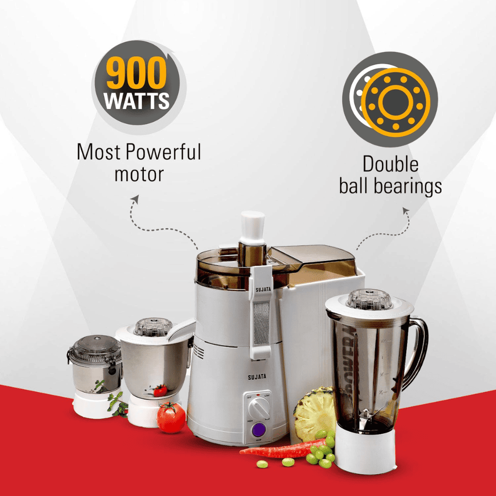 Sujata 900 Watts Mixer Grinder with 3 Jars 1 Blender (Maxima, Black)