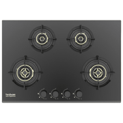 Hindware Hob, HAZEL 4B 75CM, 4 Burner 75 cm Auto Ignition Glass Top Brass Burner 2 Medium + 2 small Gas Stove (Black)
