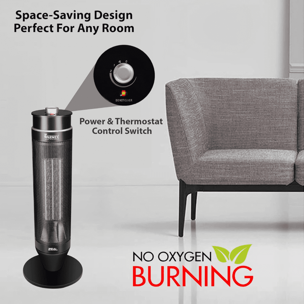 Warmex 2000 Watts Zeal Oscillating Feature Room Heater, Black