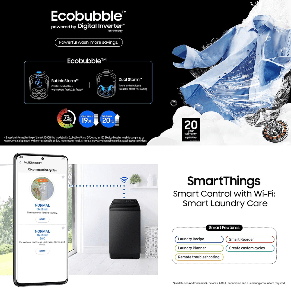 Samsung 8 Kg 5 Star Fully Automatic Top Load Washing Machine (WA80BG4545BVTL, Black Caviar)