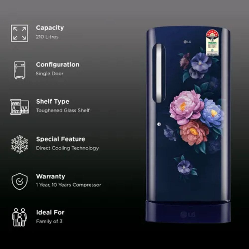 LG 224 Ltrs, Direct Cool Single Door 5 Star Refrigerator (GLD2356ZARS.DRSZEBN, Royal Spring )