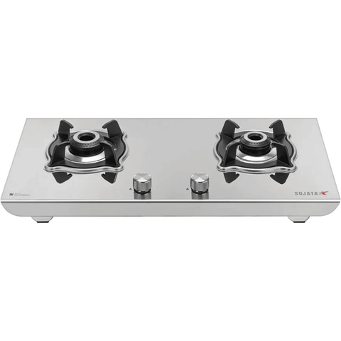 Sujata Cooktop Robusto Plus, 2 Burner Manual Stainless Steel Gas Stove (Silver)