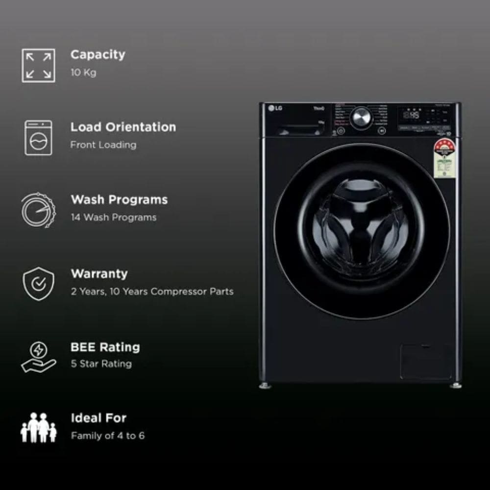 LG 10 Kg 5 Star Fully Automatic Front Load Washing Machine (FHP1210Z6O,Black)