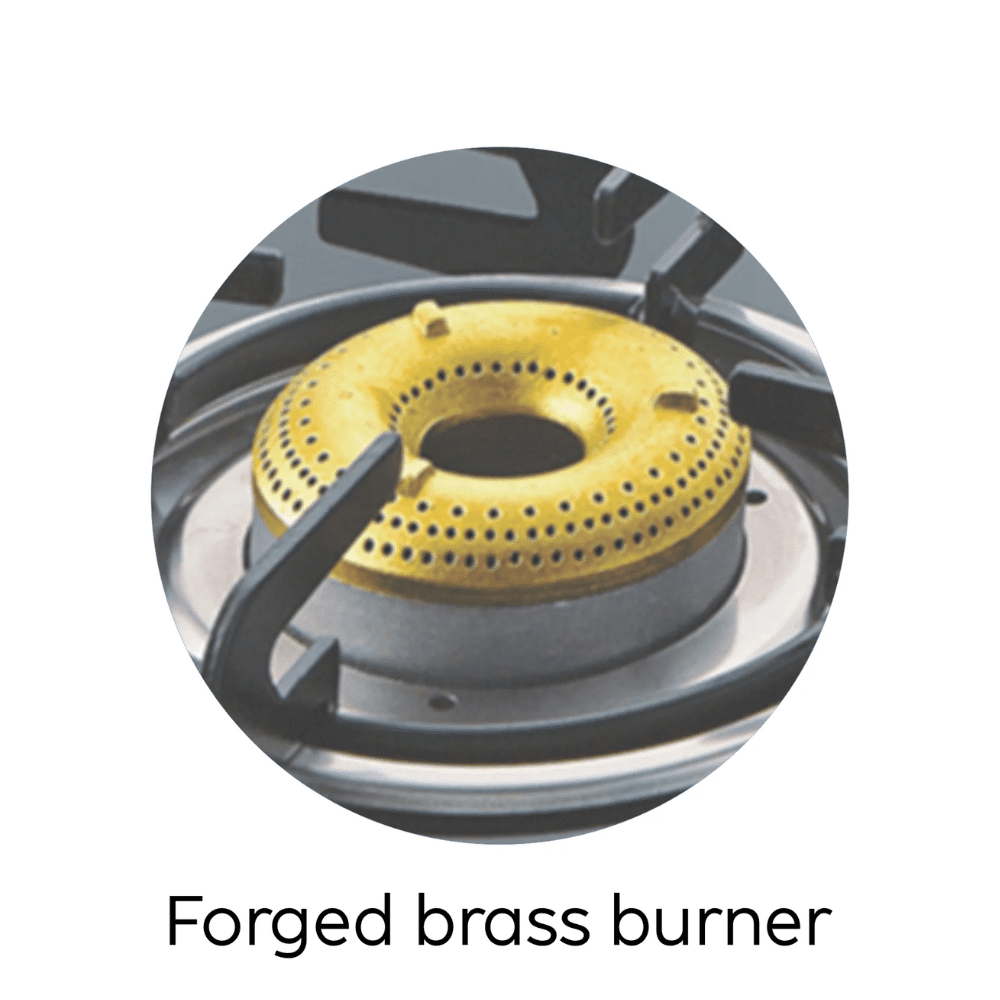 Glen Cooktop, 1042 GT FORGED BB MIRROR, 4 Burner 60 cm Manual Ignition Glass Top Mild Steel Burners 4 Medium Gas Stove (Black)