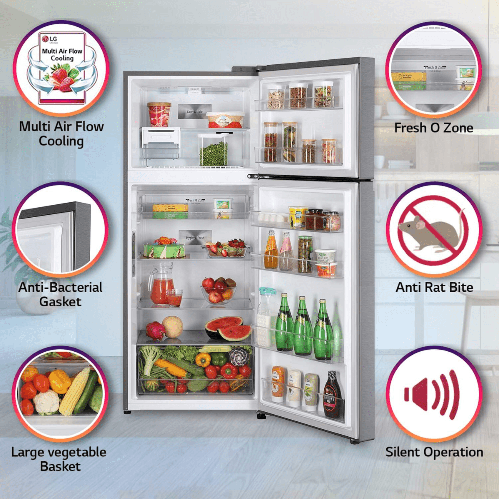 LG 408 Ltrs 3 Star Smart Wi-Fi Frost Free Double Door Refrigerator (GL-T412VDSX, Dazzle Steel)
