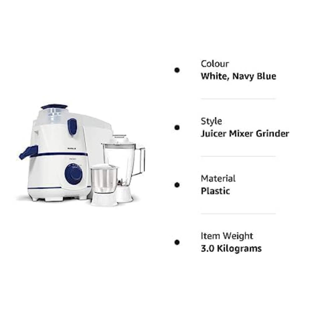 Havells JMG RIGO, 500 Watts 2 Jars Juicer Mixer Grinder (White)