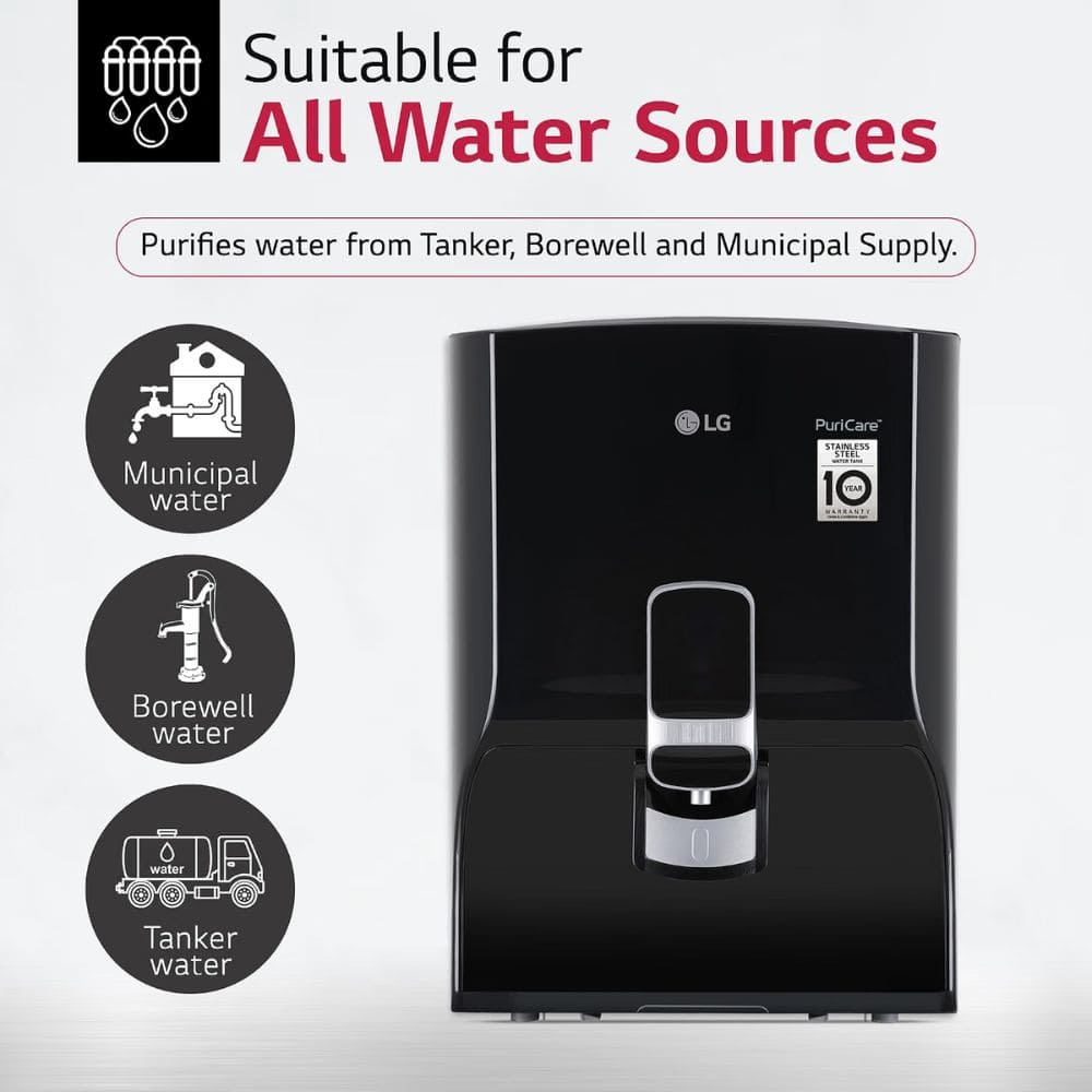LG 8 Ltrs Storage, RO+UV Stainless Steel Tank Water Purifier (WW132NF,Black)