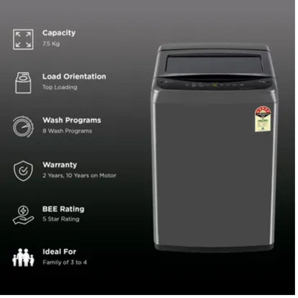 LG 7.5 Kg 5 Star Fully-Automatic Top Load Washing Machine (T75VBMB1Z,Black)