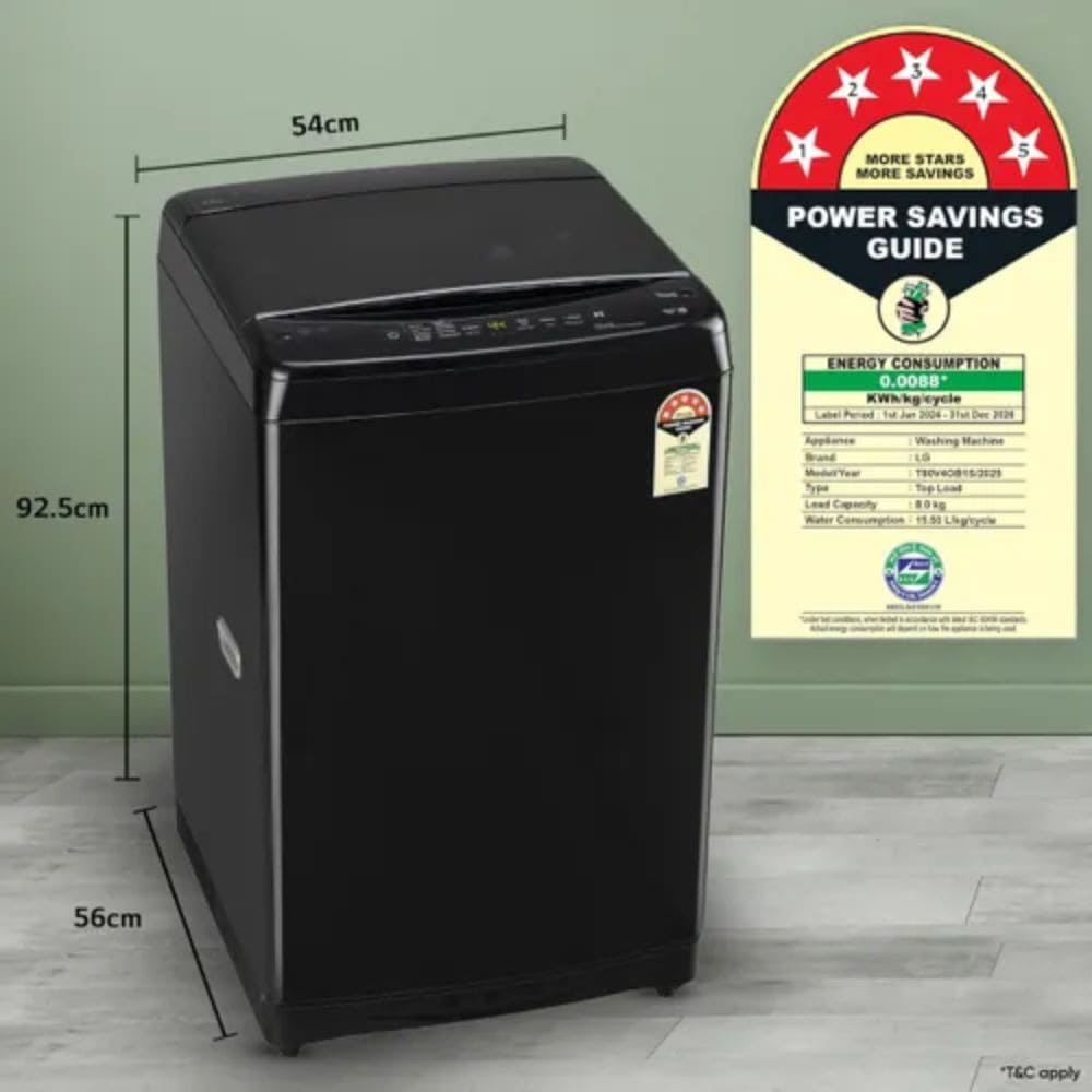 LG 8 Kg 5 Star Fully-Automatic Top Load Washing Machine (T80V4OB1S,Middle Black)