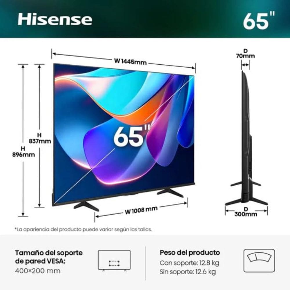 Hisense 65A6S, 65 Inches 4K Ultra HD Smart QLED TV, Black