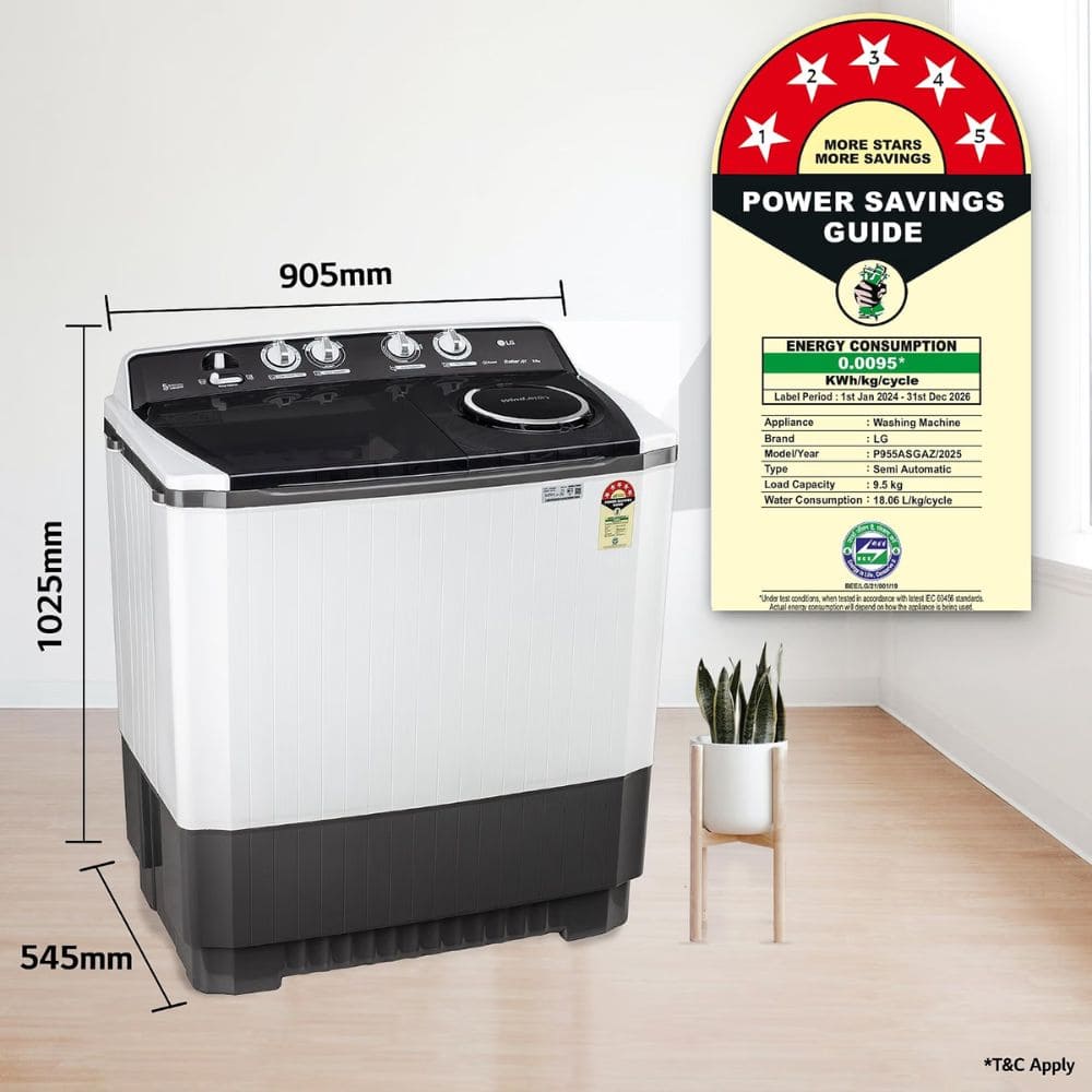 LG 9.5 Kg 5 Star Semi-Automatic Top Load Washing Machine (P955ASGAZ,Grey)